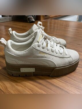 PUMA Women's Platform Suede Sneakers in Cream